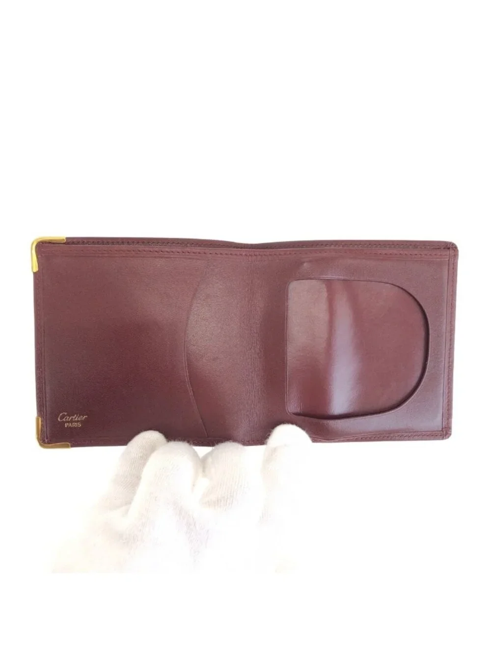 Cartier Must Line Wine Red Gold Leather Wallet Compact